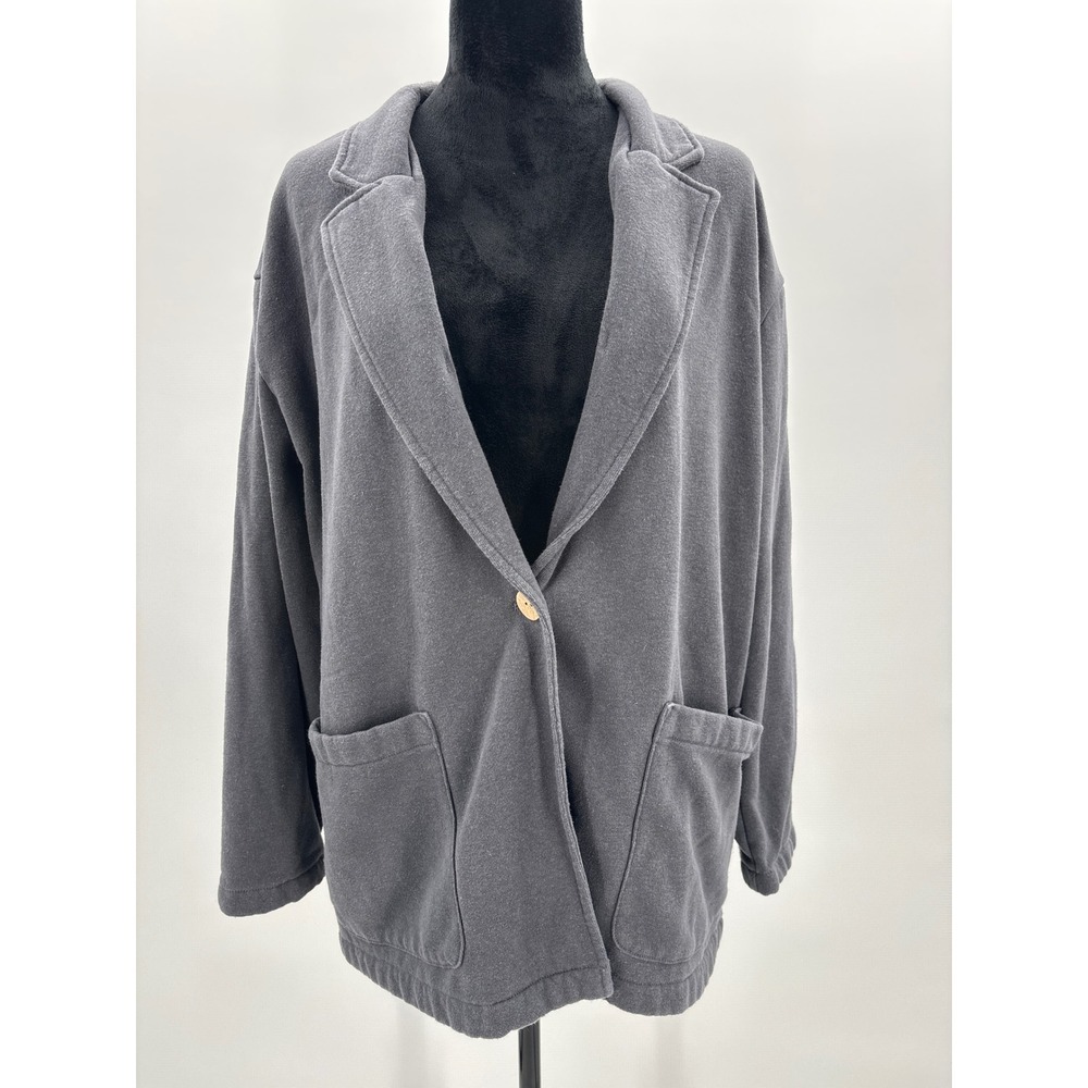 UpWest Gray Fleece Relaxed Fit Blazer Jacket Button Front Pockets Women's L